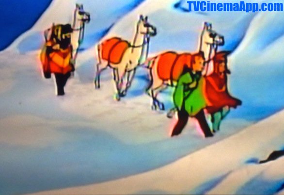 TVCinemaApp.com - Anime Film: The Adventures of TinTin, TinTin, Captain Haddock and the voyage boy with their camels during voyage.