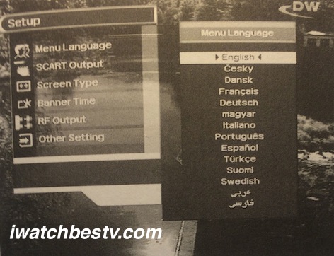 Direct Satellite TV: Displaying The Main Menu Language Setting on Screen.