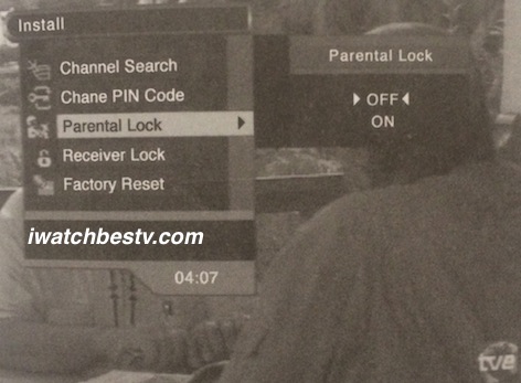 Dish Network Satellite TV: Parental Lock Control in the Installation Menu.