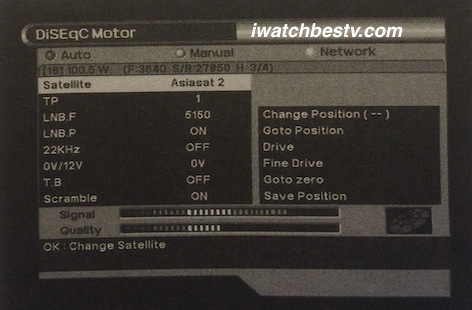 Satellite TV Dish: The Menu DiSEqC Motor.