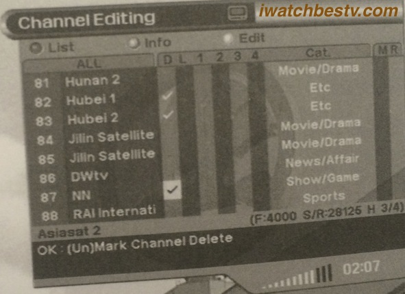 Streaming Satellite TV: Channel Delete.